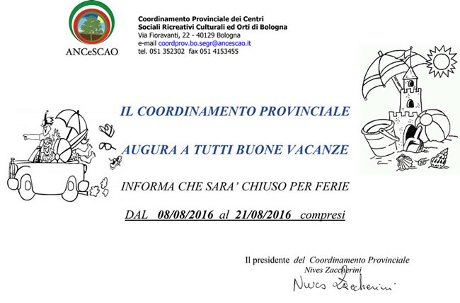 Comunicazione ferie agosto 2016